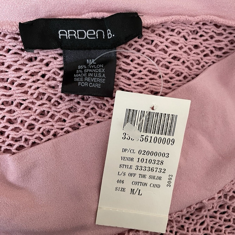 Vintage Arden B Fishnet Off Shoulder Pink Mesh Top Y2K Party Club USA NWT XS-M - Picture 6 of 6